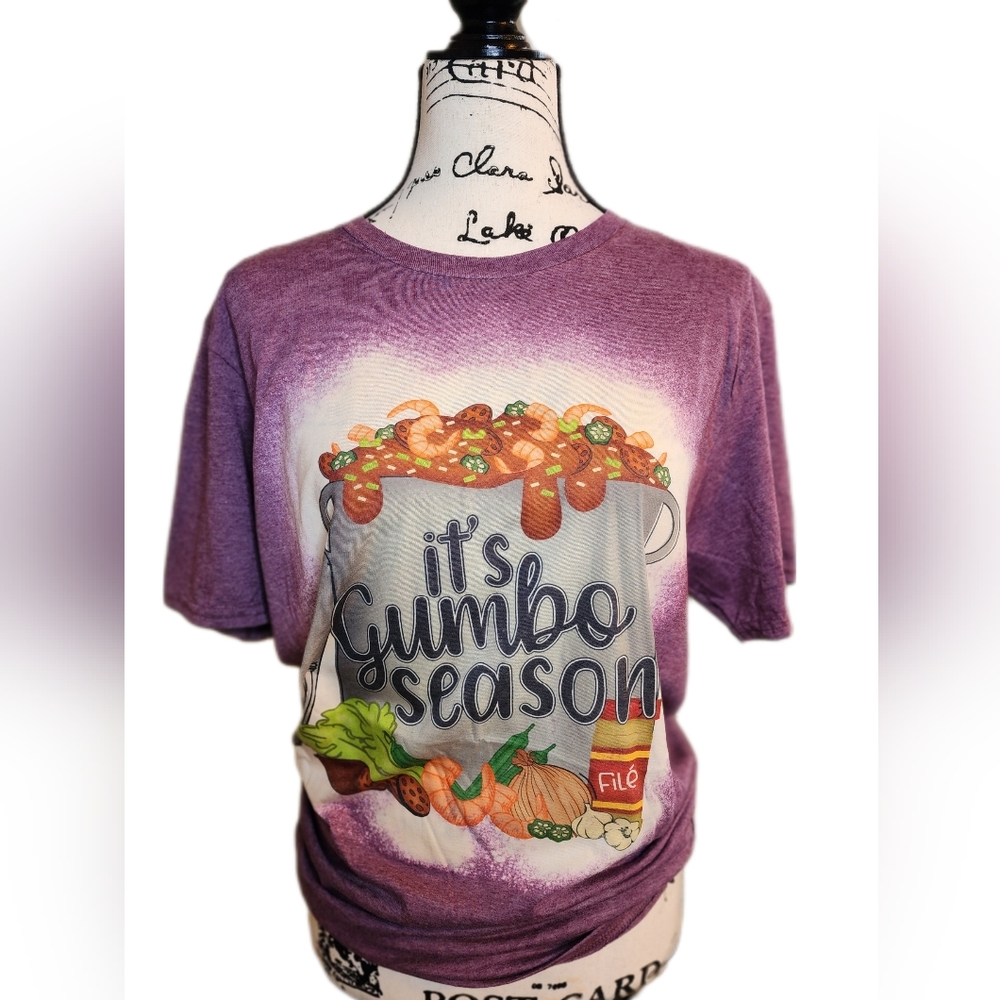 It's Gumbo Season Bleached Shirt - Heather Maroon Bleached Tees
